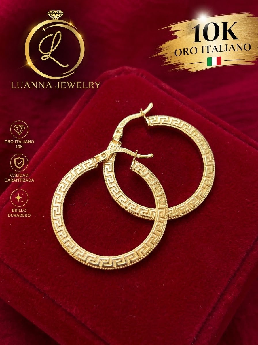 Argollas medianas estilo Versace 10 k italiano